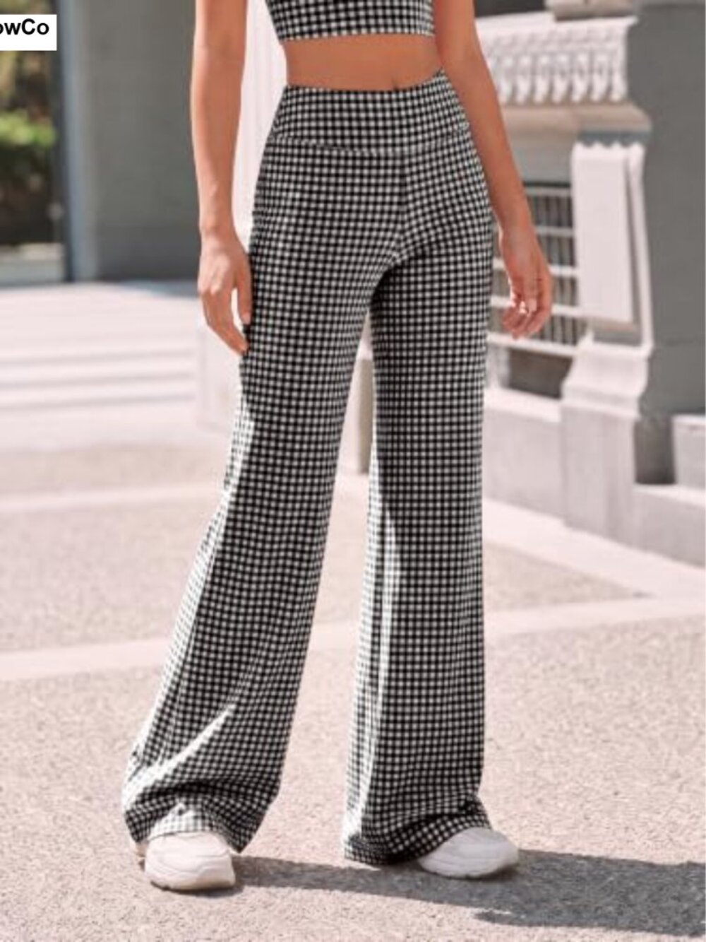 Wide Leg Gingham Yoga Pants High Waist Lounge Pants - Picture 2 of 5